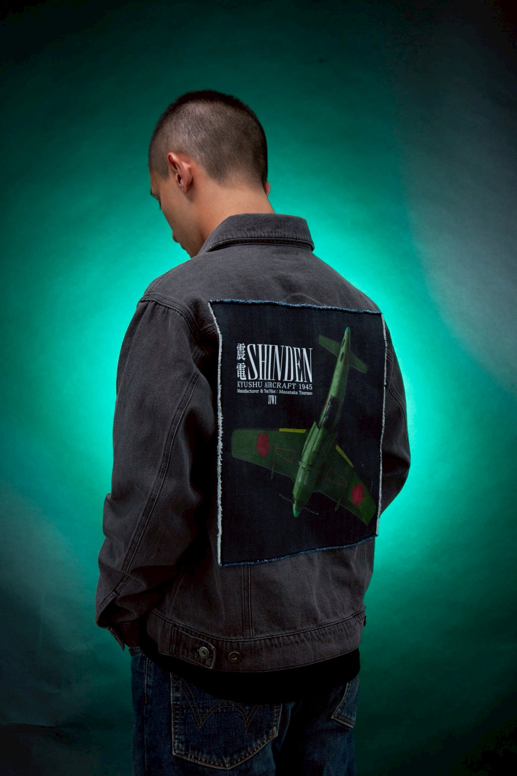 震電 DENIM JACKET [WASHED BLACK]
