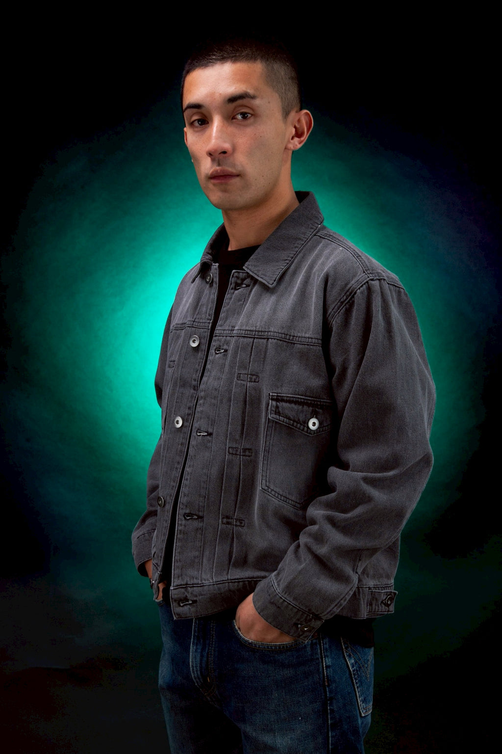 震電 DENIM JACKET [WASHED BLACK]